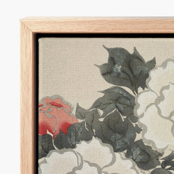 Framed Canvas Print Delicate Floral Design Soft Red Kamisaka Sekka’s Flowers, Sekka Art