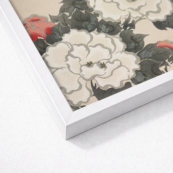 White Framed Print Delicate Floral Design Cream-colored Peonies Kamisaka Sekka’s Flowers, Sekka Art