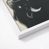 Flute Player and Ox - Kamisaka Sekka Art Print / Canvas Black Gray Stylized Bull Artwork Sleek White Frame, Ink-dark Silhouette, Prints