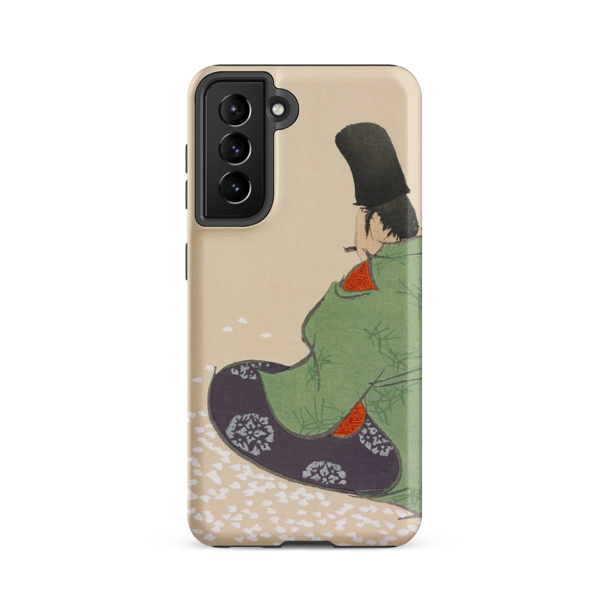 Flute Player Kamisaka Sekka Art Samsung Case, Galaxy S21 Fe / Matte, Smartphone Case Traditional Japanese Style Illustration Person Green