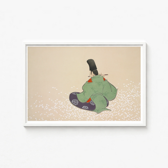 Framed Artwork Traditional Japanese Figure Green Purple Robes Kamisaka Sekka, Meiji Period, Sekka’s Flute Player