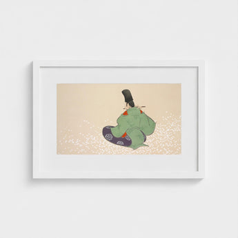 Flute Player - Kamisaka Sekka Meiji Period Art Print / Canvas Framed Japanese-style Artwork Figure Traditional Green Purple Attire, Sekka’s