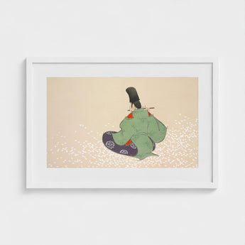 Flute Player - Kamisaka Sekka Meiji Period Art Print / Canvas Framed Japanese-style Artwork Figure Traditional Green Purple Attire, Sekka’s