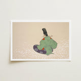 Flute Player - Kamisaka Sekka Meiji Period Art Print / Canvas Framed Illustration Traditional Japanese Figure Green Purple Kimono, Sekka’s