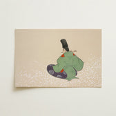 Beige Card Illustration Traditional Japanese Figure Green Purple Kamisaka Sekka, Meiji Period, Sekka’s Flute Player