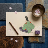 Flute Player - Kamisaka Sekka Meiji Period Art Print / Canvas Beige Notepad Traditional Japanese Illustration Figure Green Purple Kamisaka