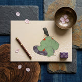 Flute Player - Kamisaka Sekka Meiji Period Art Print / Canvas Beige Notepad Traditional Japanese Illustration Figure Green Purple, Sekka’s