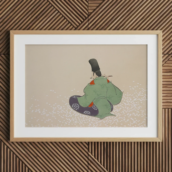 Flute Player - Kamisaka Sekka Meiji Period Art Print / Canvas Framed Japanese-style Artwork Figure Traditional Green Purple Attire Kamisaka