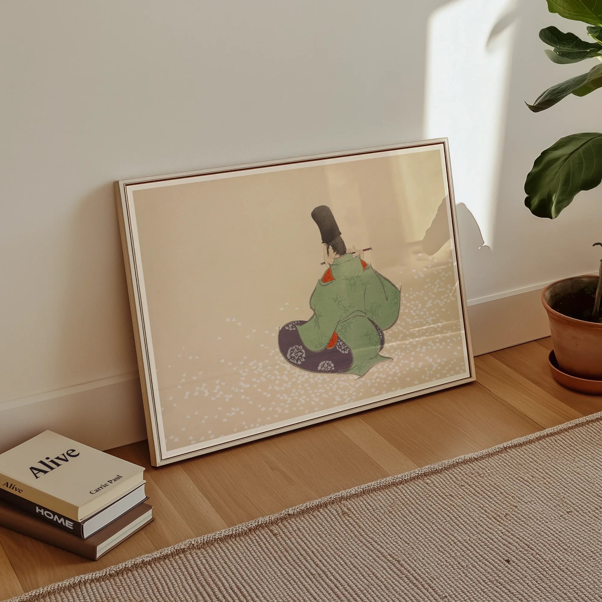 Flute Player - Kamisaka Sekka Meiji Period Art Print, Framed Illustration Pear-shaped Figure