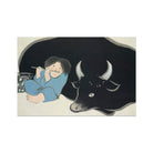 Flute Player and Ox Kamisaka Sekka Art Print, 36x24’’ / 92x61cm / Unframed, Child Flute Black Bull