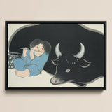 Flute Player and Ox - Kamisaka Sekka Art Print / Canvas, 18x12’’ / 46x31cm / Black Frame, Posters Prints & Visual Artwork, Toby Leon