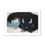 Flute Player and Ox - Kamisaka Sekka Art Print, Framed Print Boy Flute Black Bull