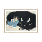 Flute Player and Ox Kamisaka Sekka Art Print, Framed Painting Boy Bull