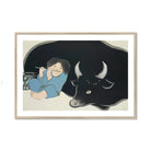 Flute Player and Ox - Kamisaka Sekka Art Print, Framed Painting Boy Bull
