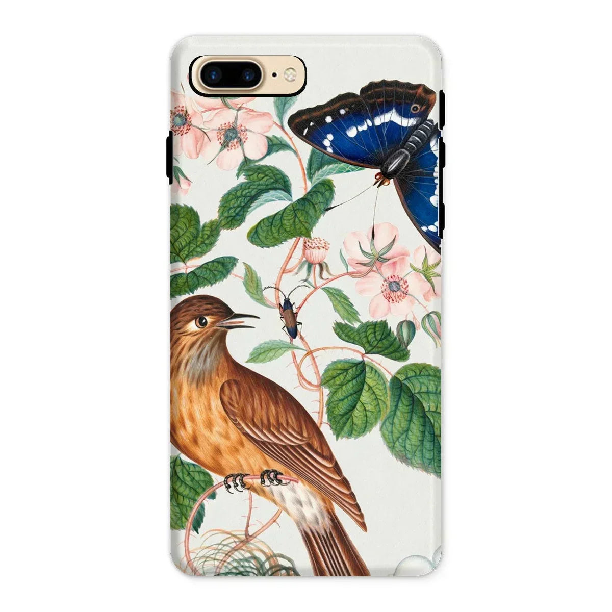 Flycatcher Emperor and Beetle - James Bolton Iphone Case, 8 Plus / Matte, Phone Case Nature-inspired Design Bird Butterfly Floral Elements