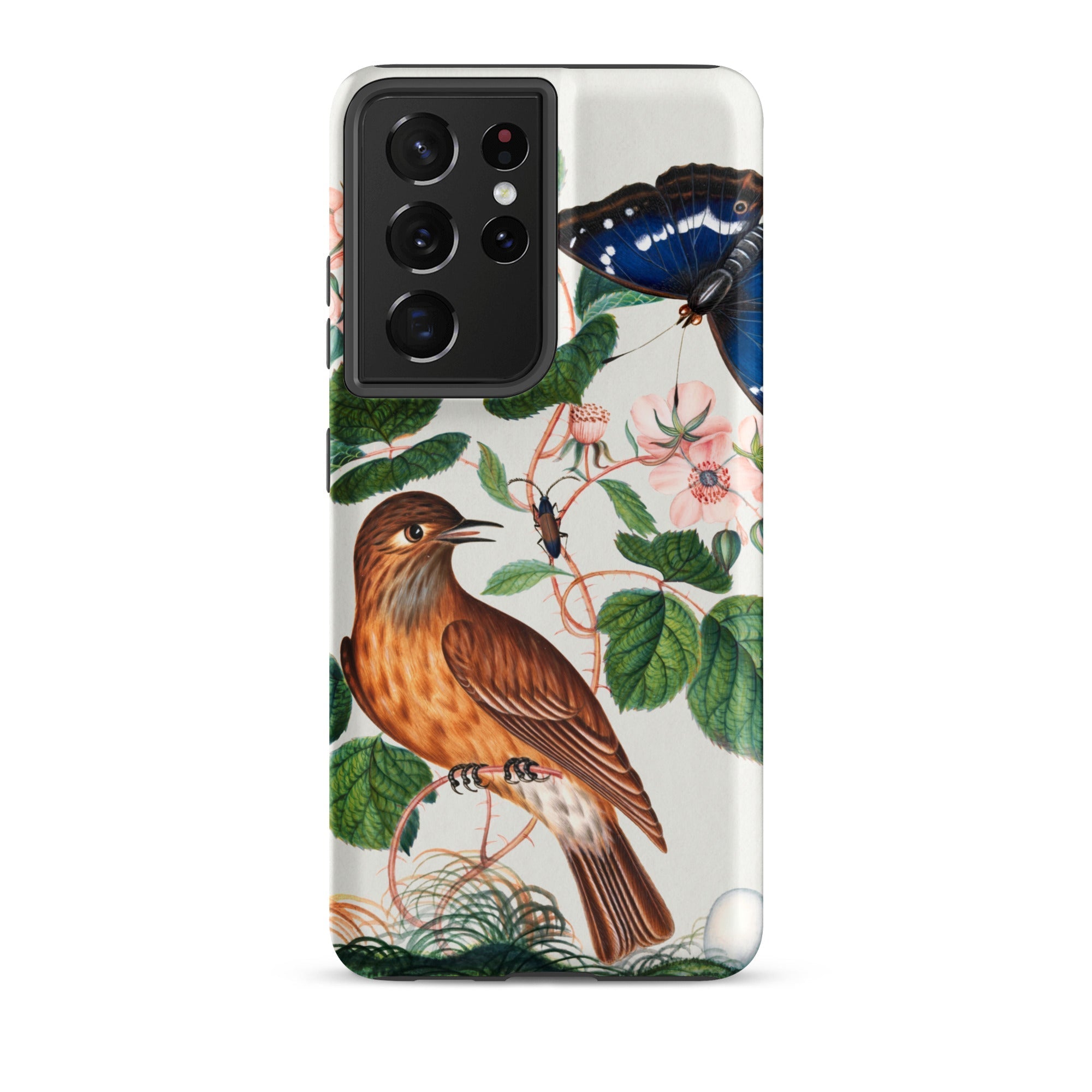 Flycatcher Emperor and Beetle James Bolton Samsung Case, Galaxy S21 Ultra / Matte, White Phone Case Nature Themed Illustration Bird