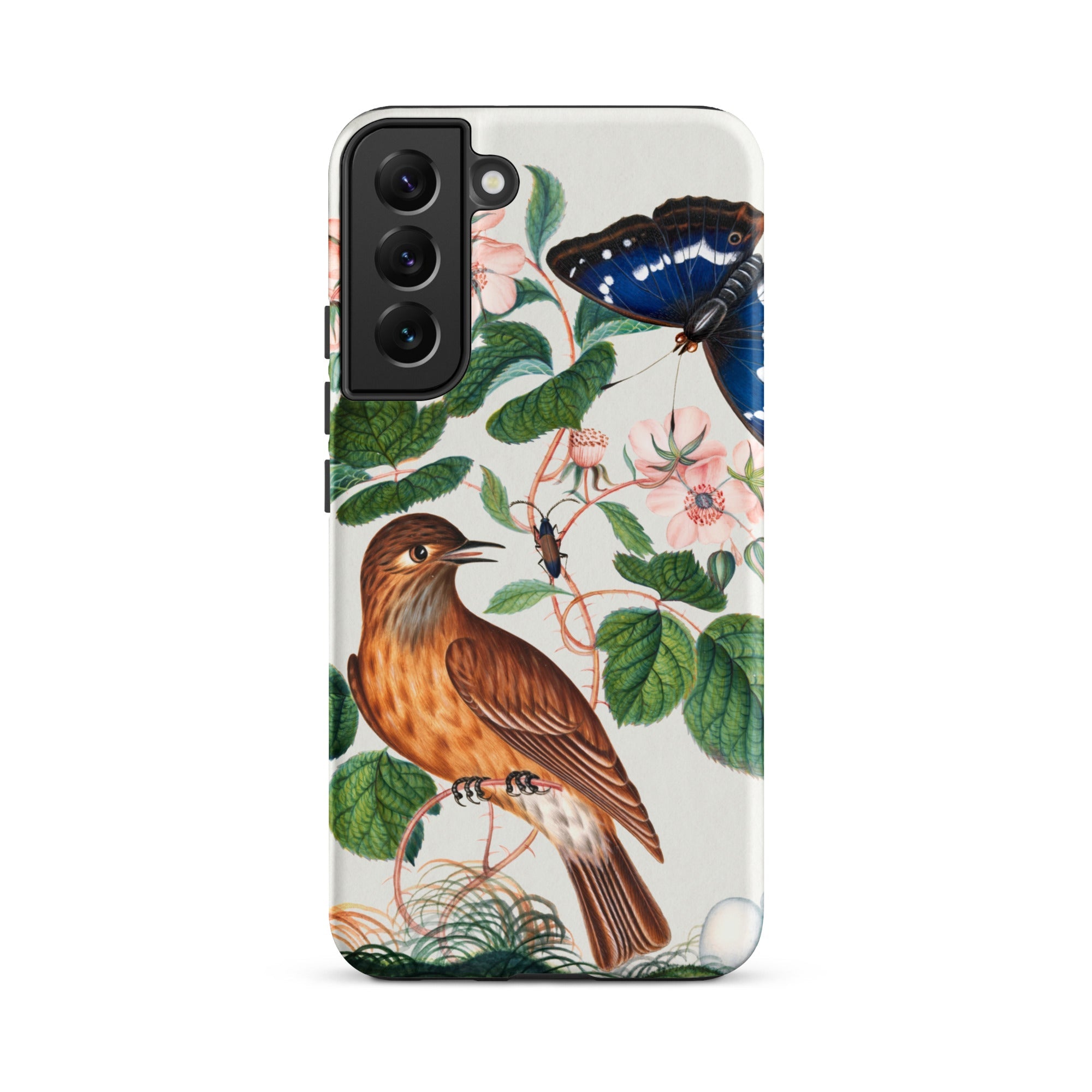 Flycatcher Emperor and Beetle James Bolton Samsung Case, Galaxy S22 Plus / Matte, White Phone Case Botanical Illustration Brown Bird Blue