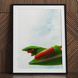 Flying High amusement park airplane art print, framed.