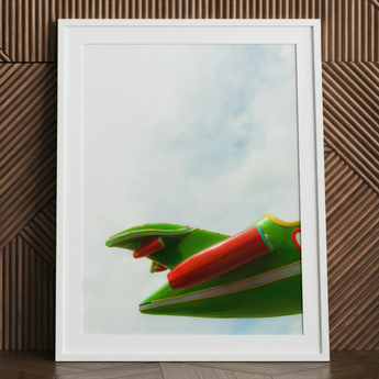 Flying High amusement park airplane art print, green & red.