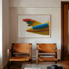 Flying High Amusement Park Airplane Art Print, Abstract Artwork Bold Geometric Shapes Red Yellow Blue
