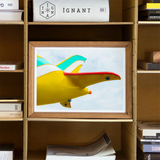 Flying High - Amusement Park Airplane Art Print / Canvas Colorful Abstract Artwork Yellow Whale Rainbow-like Spouts Streams Vintage
