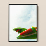 Flying High - Amusement Park Airplane Art Print / Canvas Vibrant Green Red Toy Airplane Yellow Accents Framed Amusement Park Airplane, Art,