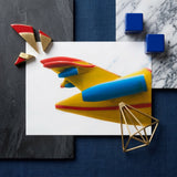 Flying High - Amusement Park Airplane Art Print / Canvas Vibrant Yellow Blue Airplane Model Red Accents Crafted Amusement Park Airplane,