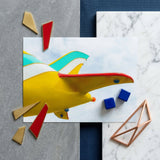 Flying High - Amusement Park Airplane Art Print / Canvas Vibrant Yellow Ceramic Bird Figurine Red Beak Turquoise Vintage Amusement Park,