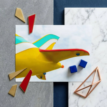 Flying High - Amusement Park Airplane Art Print / Canvas Vibrant Yellow Ceramic Bird Figurine Red Beak Turquoise Vintage, Prints