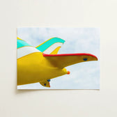 Vibrant Yellow Airplane Teal White Striped Wings Red-tipped Vintage Amusement Park, Art Print