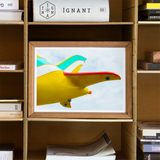 Flying High - Amusement Park Airplane Art Print, Colorful Abstract Artwork Yellow Whale Rainbow-like Spouts Streams