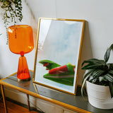 Flying High - Amusement Park Airplane Art Print, Framed Artwork Green Frog Red Legs Leaf