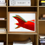 Flying High - Amusement Park Airplane Art Print, Framed Artwork Red Airplane Turquoise Yellow Stripes