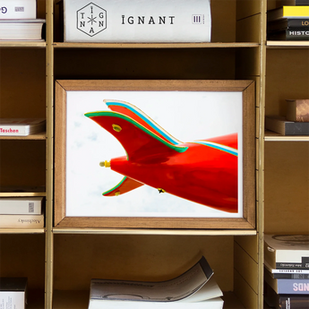 Flying High - Amusement Park Airplane Art Print, Framed Artwork Red Airplane Turquoise Yellow Stripes