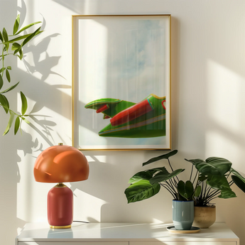 Flying High - Amusement Park Airplane Art Print, Orange Mushroom-shaped Table Lamp Rounded Dome Shade