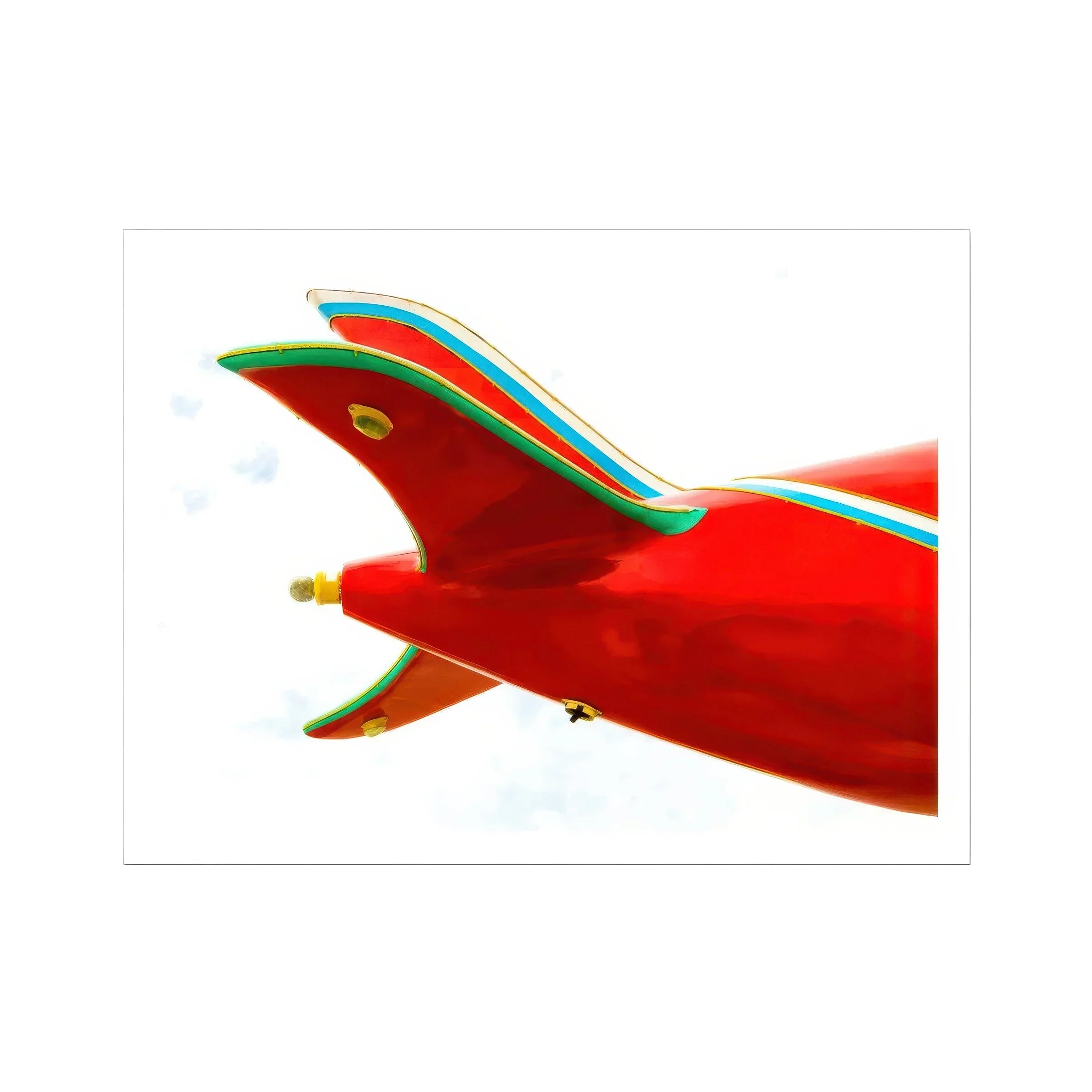 Flying High Amusement Park Airplane Art Print, Red Aircraft Tail Section Turquoise Green Trim Stripes
