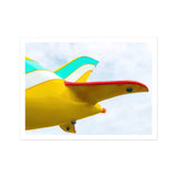 Flying High - Amusement Park Airplane Art Print, Yellow Turquoise Airplane Tail Section Red Stripe