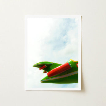 Vibrant Green Red Toy Airplane Glossy Finish Sleek Amusement Park, Art, Print
