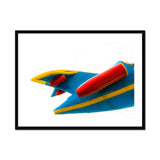 Flying Higher - Amusement Park Airplane Art Print, Blue Yellow Toy Rocket Red Accents