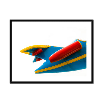 Flying Higher - Amusement Park Airplane Art Print, Blue Yellow Toy Rocket Red Accents