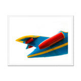 Flying Higher - Amusement Park Airplane Art Print, Blue Yellow Toy Rocket Red Fins