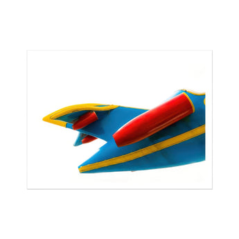 Flying Higher - Amusement Park Airplane Art Print, Red Yellow Rocket Blue Wings