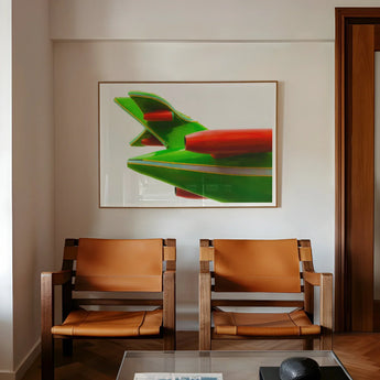 Flying Highest - Amusement Park Airplane Art Print / Canvas Abstract Artwork Bold Green Red Geometric Shapes Minimalist Amusement Park