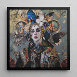 The Fool - Surreal Tarot Deck Art Framed Canvas, 12x12’’ / 31x31cm / Black Floating Frame, Framed Portrait Woman Adorned Butterflies Flowers