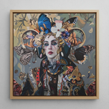 The Fool - Surreal Tarot Deck Art Framed Canvas, 12x12’’ / 31x31cm / Natural Floating Frame, Vibrantly Colored Framed Painting Woman