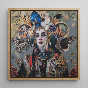 The Fool - Surreal Tarot Deck Art Framed Canvas, 12x12’’ / 31x31cm / Natural Floating Frame, Vibrantly Colored Framed Painting Woman