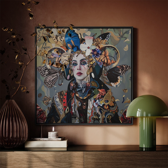 The Fool - Surreal Tarot Deck Art Framed Canvas, Framed Portrait Woman Adorned Butterflies Flowers