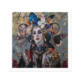 The Fool Surreal Tarot Deck Art Print, Surreal Portrait Woman Elaborate Headdress Butterflies Birds Nature