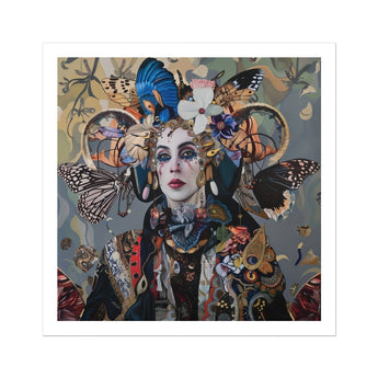 The Fool Surreal Tarot Deck Art Print, Surreal Portrait Woman Elaborate Headdress Butterflies Birds Nature