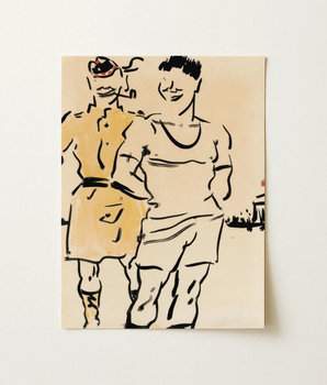 Beige Canvas Artwork Stylized Black Ink Sketch Two Football Fans, Francis Campbell Boileau, Cadell, Halt